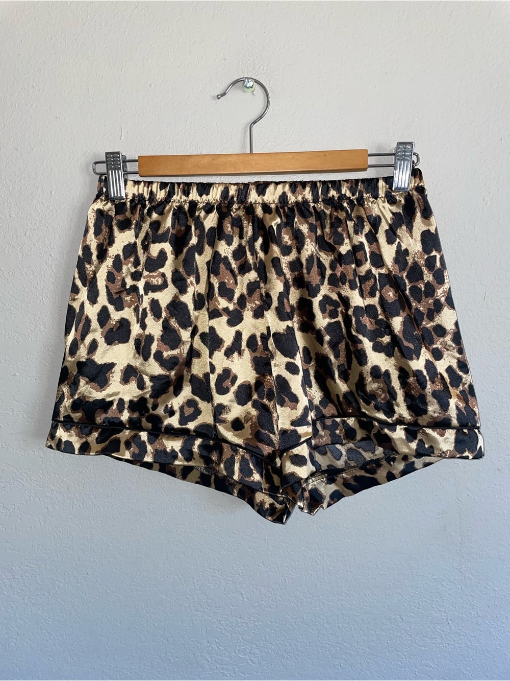 Leopard Print Satin Women's Shorts - Beige/Brown